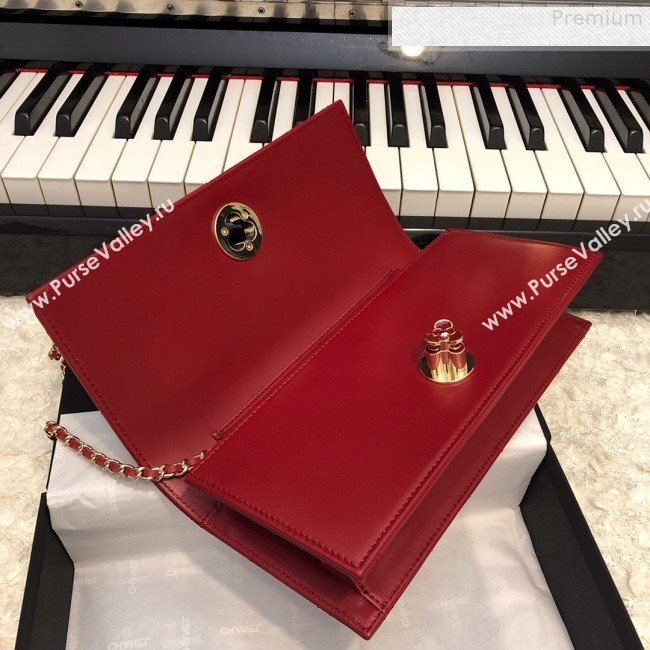 Chanel Quilted Lambskin Camellia Flap Evening Clutch with Chain Red 2019 (FM-9081347)