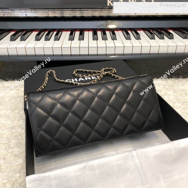 Chanel Quilted Lambskin Camellia Flap Evening Clutch with Chain Black 2019 (FM-9081346)