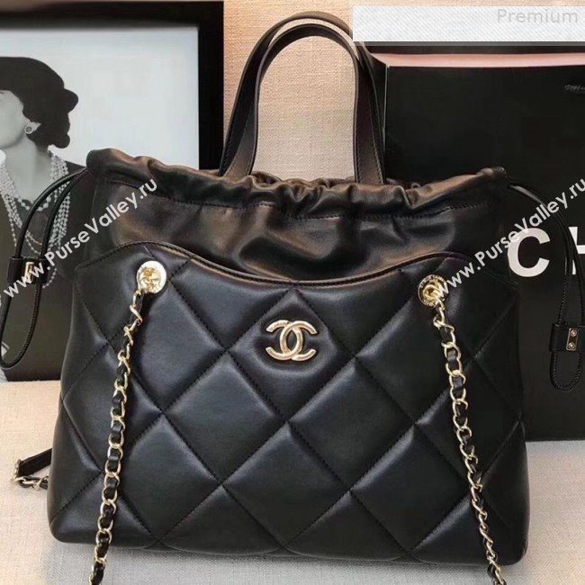 Chanel Quilted Lambskin Drawing Shopping Bag AS0986 Black 2019 (GANEN-9081348)