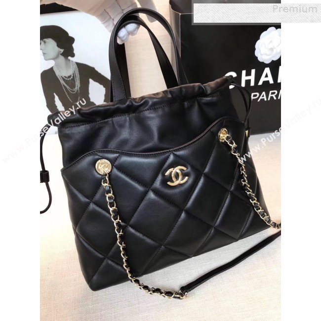 Chanel Quilted Lambskin Drawing Shopping Bag AS0986 Black 2019 (GANEN-9081348)