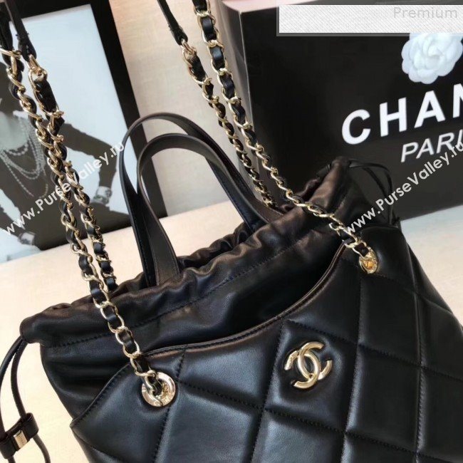 Chanel Quilted Lambskin Drawing Shopping Bag AS0986 Black 2019 (GANEN-9081348)
