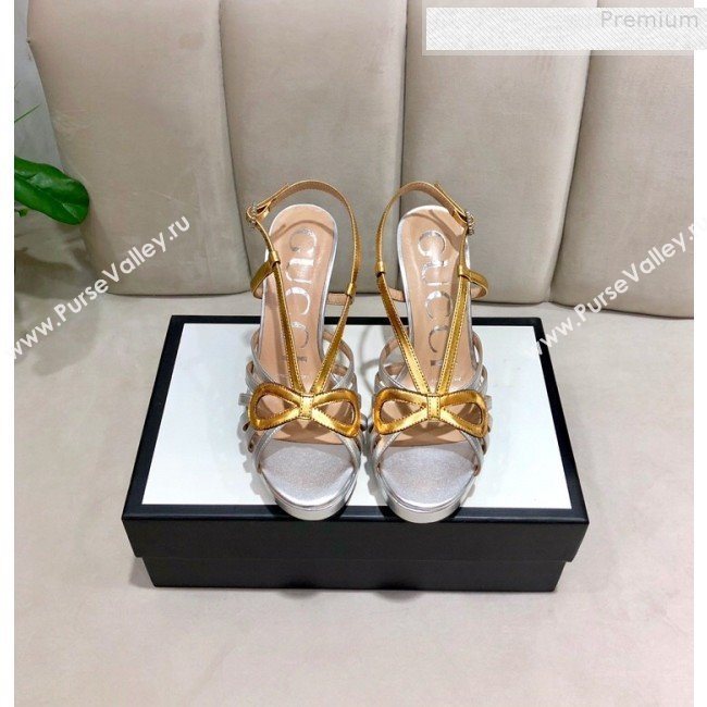 Gucci Metallic Leather Cutout Bow High-Heel Platform Sandals Gold/Silver 2019 (DLY-9081258)