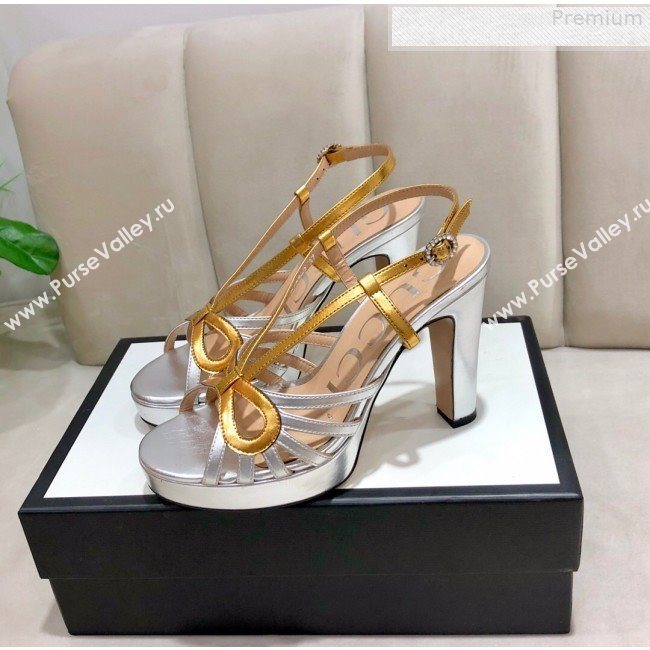 Gucci Metallic Leather Cutout Bow High-Heel Platform Sandals Gold/Silver 2019 (DLY-9081258)