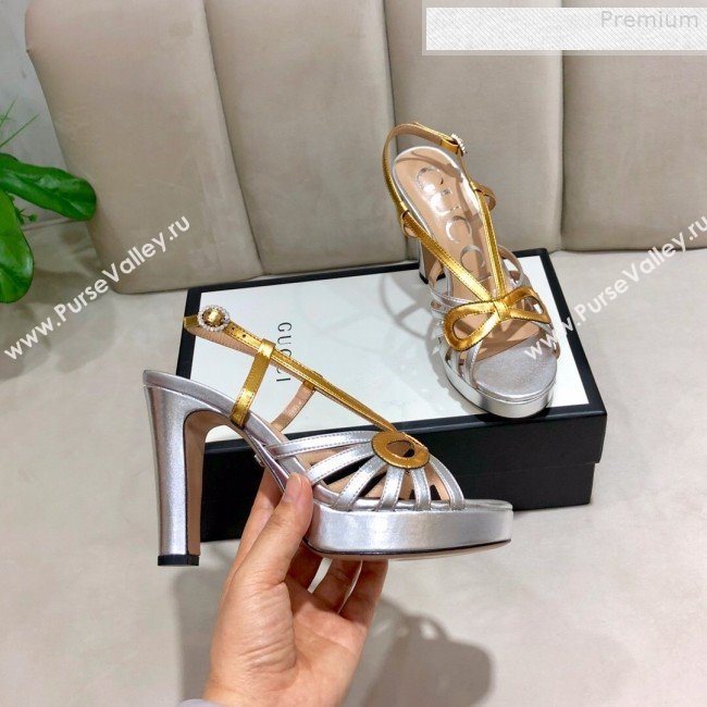 Gucci Metallic Leather Cutout Bow High-Heel Platform Sandals Gold/Silver 2019 (DLY-9081258)