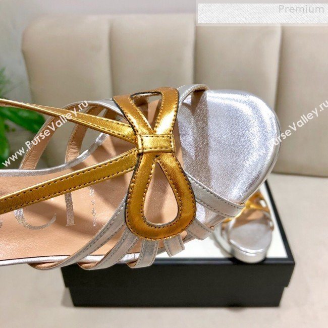 Gucci Metallic Leather Cutout Bow High-Heel Platform Sandals Gold/Silver 2019 (DLY-9081258)