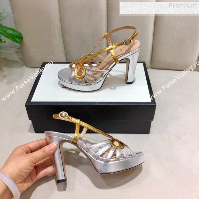 Gucci Metallic Leather Cutout Bow High-Heel Platform Sandals Gold/Silver 2019 (DLY-9081258)