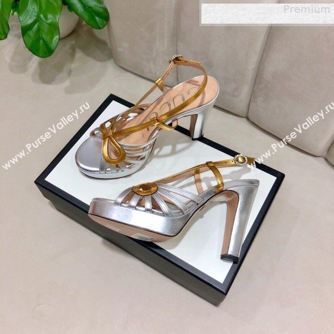 Gucci Metallic Leather Cutout Bow High-Heel Platform Sandals Gold/Silver 2019 (DLY-9081258)