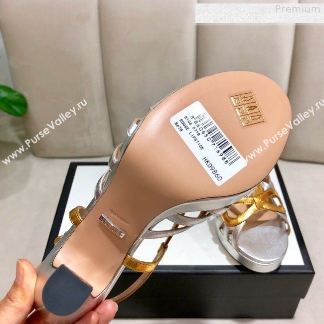 Gucci Metallic Leather Cutout Bow High-Heel Platform Sandals Gold/Silver 2019 (DLY-9081258)