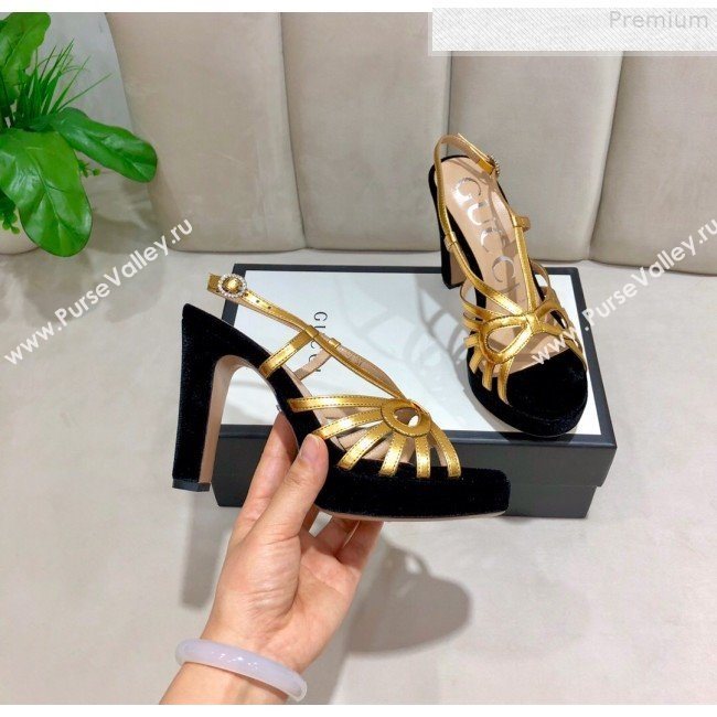 Gucci Metallic Leather Cutout Bow High-Heel Platform Sandals Gold/Black 2019 (DLY-9081260)