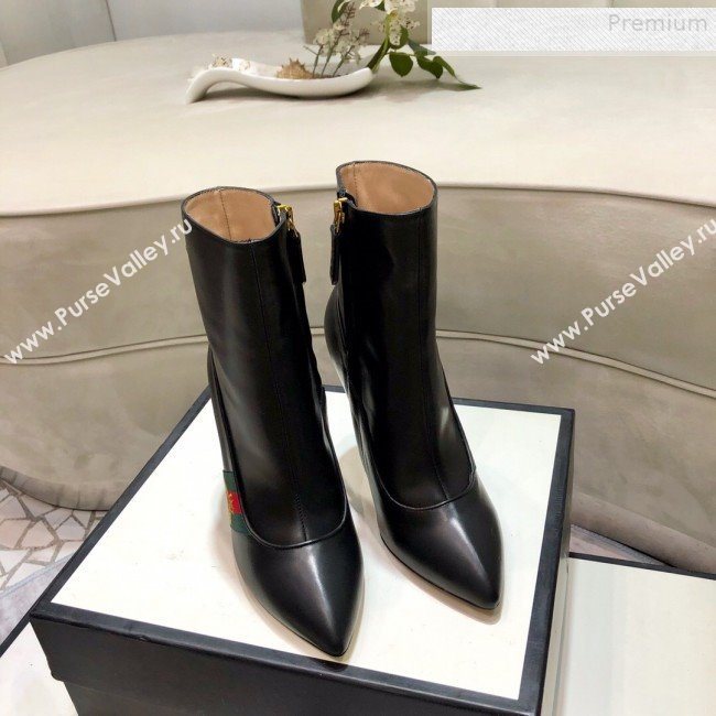 Gucci Leather High-heel Short Boot with Web and Bee Black 2019 (DLY-9081614)