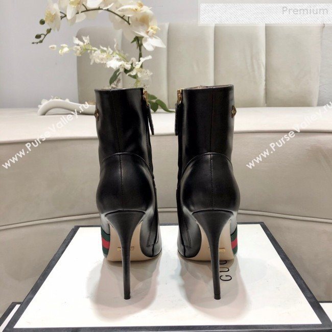 Gucci Leather High-heel Short Boot with Web and Bee Black 2019 (DLY-9081614)