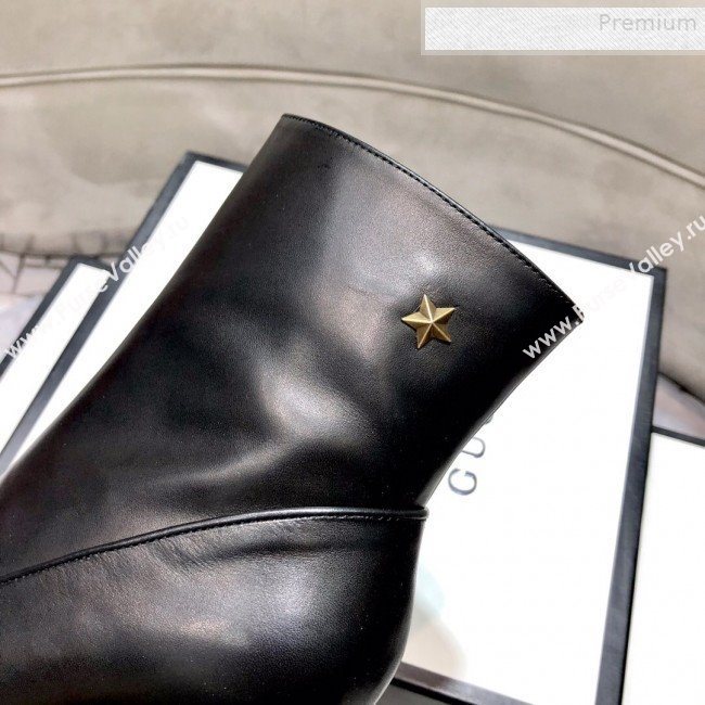 Gucci Leather High-heel Short Boot with Web and Bee Black 2019 (DLY-9081614)