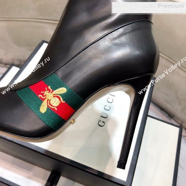 Gucci Leather High-heel Short Boot with Web and Bee Black 2019 (DLY-9081614)