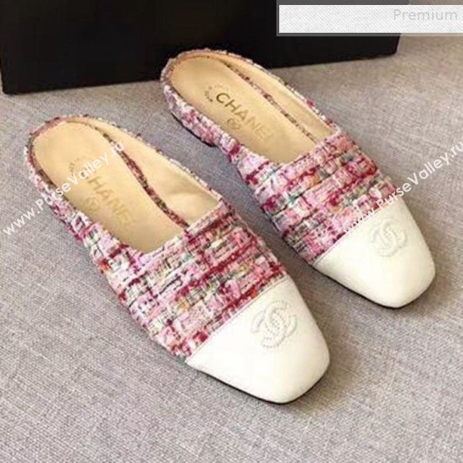 Chanel Tweed Flat Mules Pink 2019 (XZG-9081617)