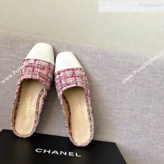 Chanel Tweed Flat Mules Pink 2019 (XZG-9081617)