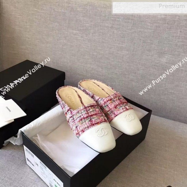 Chanel Tweed Flat Mules Pink 2019 (XZG-9081617)