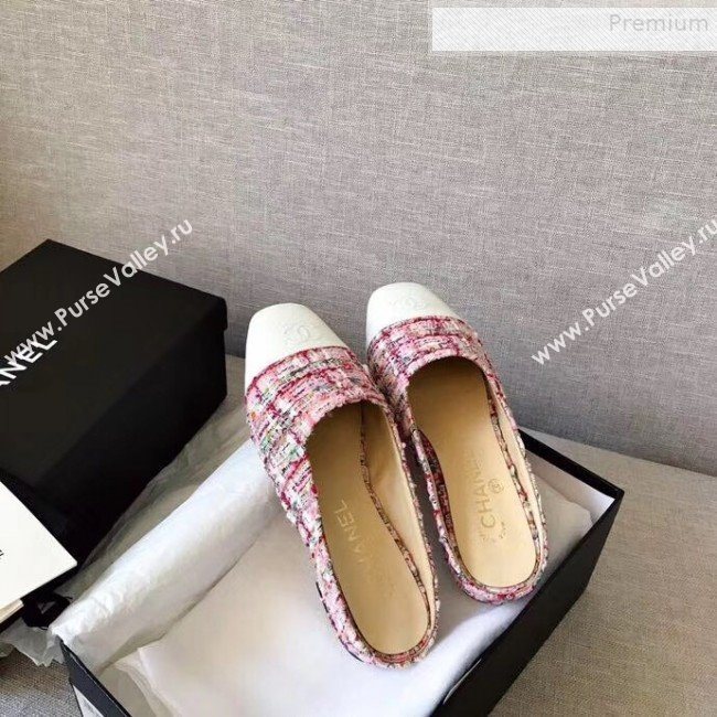 Chanel Tweed Flat Mules Pink 2019 (XZG-9081617)