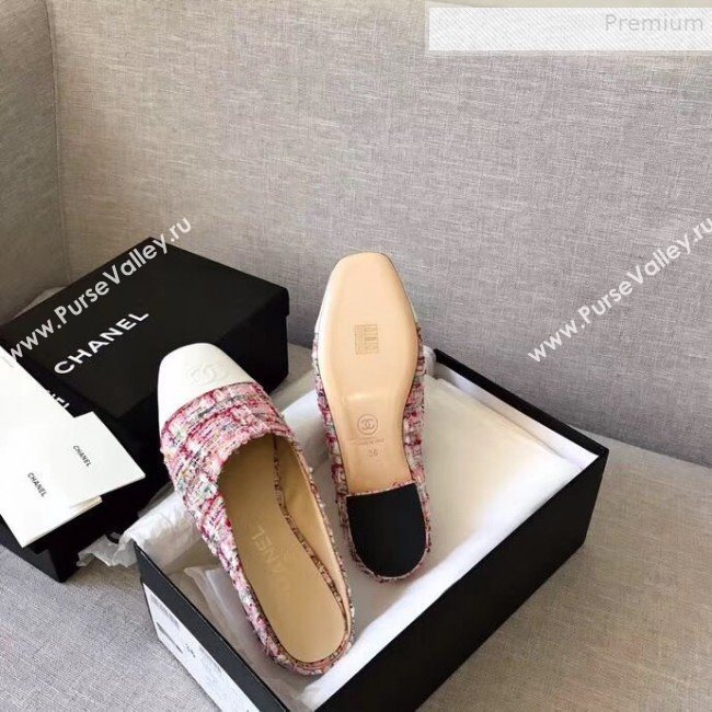 Chanel Tweed Flat Mules Pink 2019 (XZG-9081617)