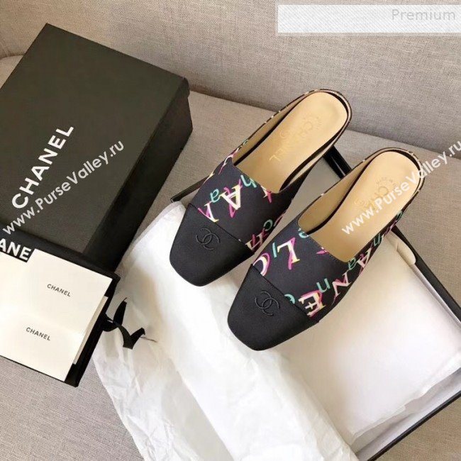 Chanel Print Fabric Flat Mules Black 2019 (XZG-9081620)