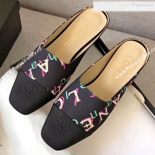 Chanel Print Fabric Flat Mules Black 2019 (XZG-9081620)