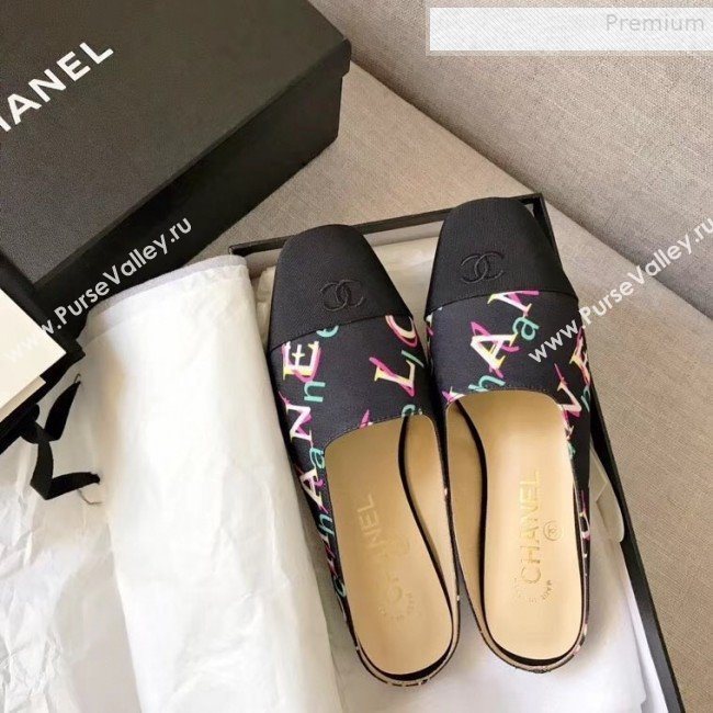 Chanel Print Fabric Flat Mules Black 2019 (XZG-9081620)