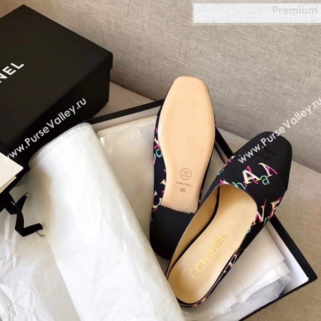Chanel Print Fabric Flat Mules Black 2019 (XZG-9081620)