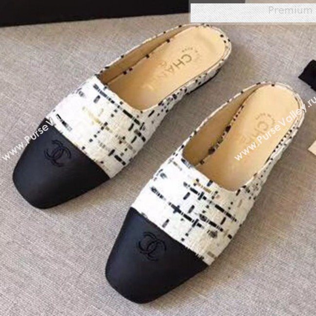 Chanel Tweed Flat Mules White 02 2019 (XZG-9081621)