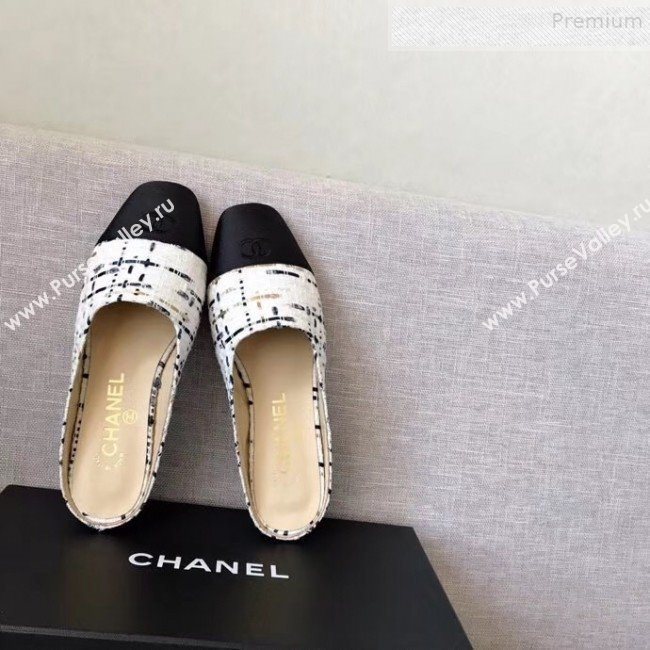 Chanel Tweed Flat Mules White 02 2019 (XZG-9081621)
