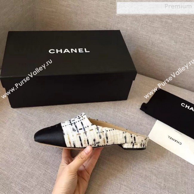 Chanel Tweed Flat Mules White 02 2019 (XZG-9081621)