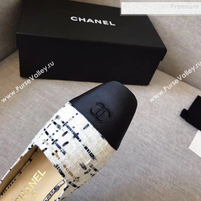 Chanel Tweed Flat Mules White 02 2019 (XZG-9081621)