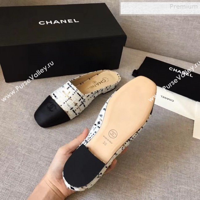 Chanel Tweed Flat Mules White 02 2019 (XZG-9081621)