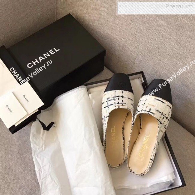 Chanel Tweed Flat Mules White 02 2019 (XZG-9081621)
