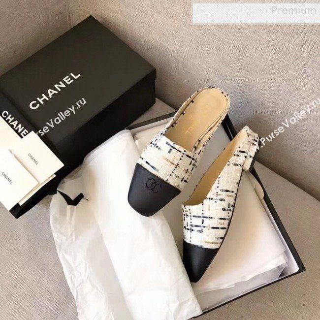 Chanel Tweed Flat Mules White 02 2019 (XZG-9081621)