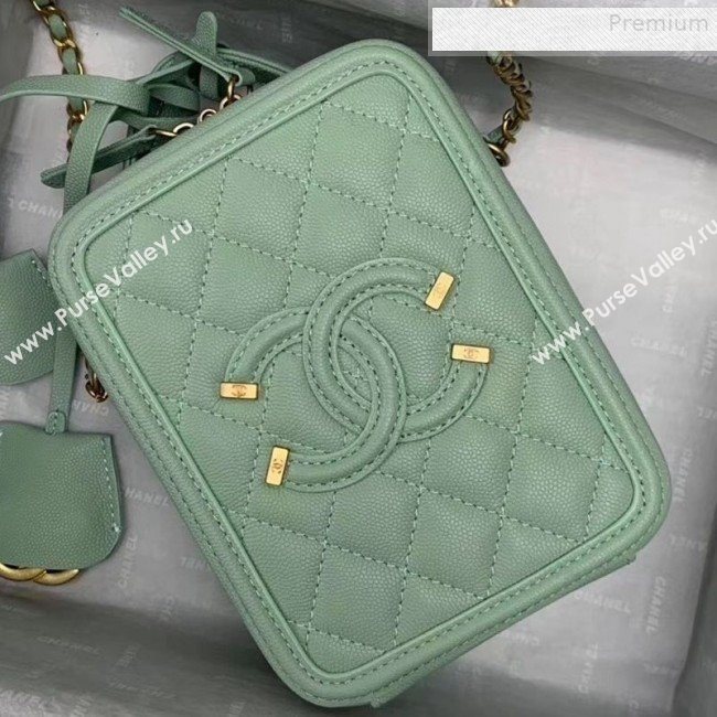 Chanel Grained Calfskin Long Vanity Case Top Handle Bag AS0988 Green 2019 (KAIS-9081701)