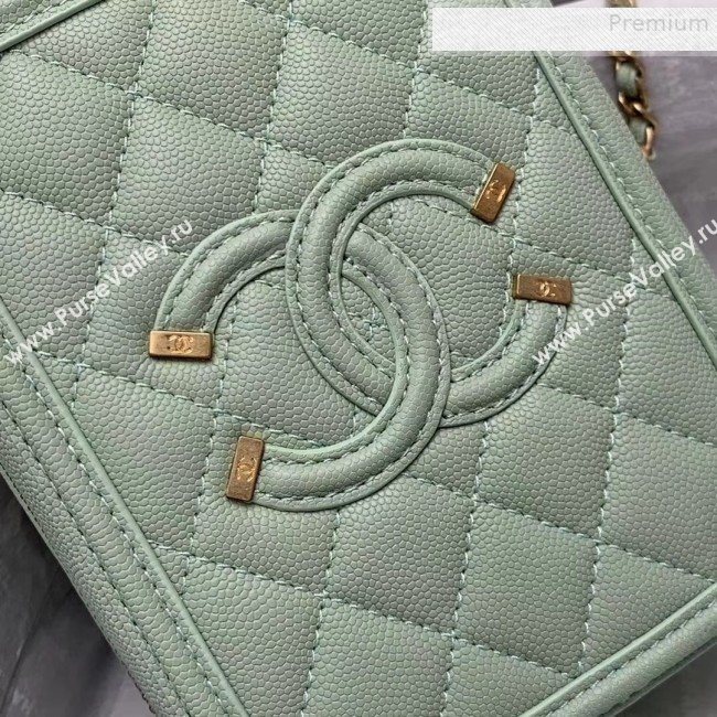 Chanel Grained Calfskin Long Vanity Case Top Handle Bag AS0988 Green 2019 (KAIS-9081701)