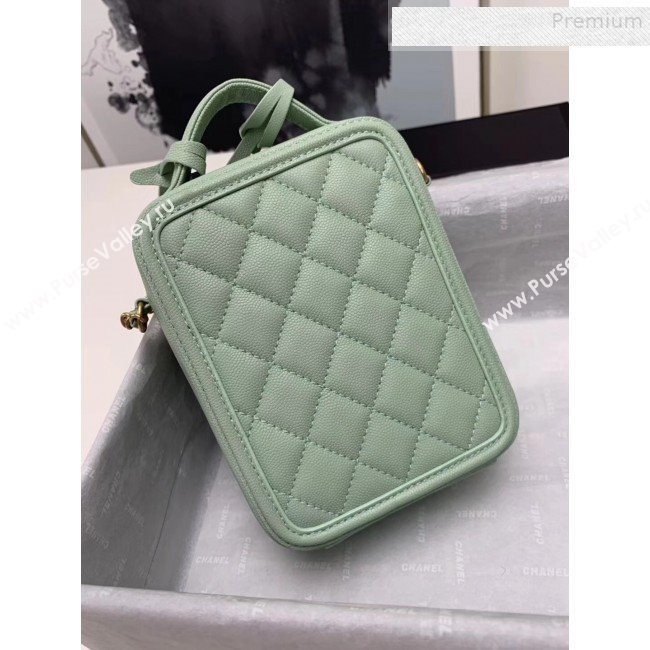 Chanel Grained Calfskin Long Vanity Case Top Handle Bag AS0988 Green 2019 (KAIS-9081701)