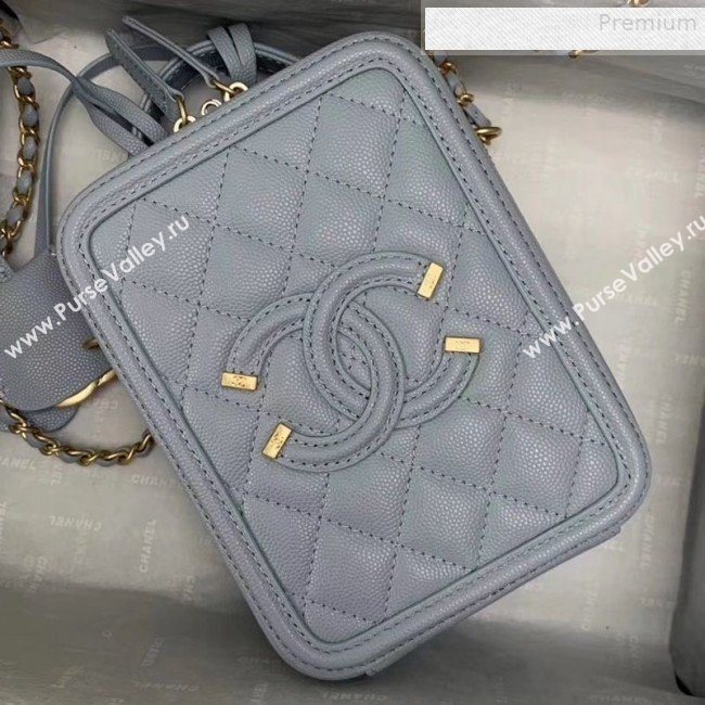 Chanel Grained Calfskin Long Vanity Case Top Handle Bag AS0988 Light Grey 2019 (KAIS-9081702)