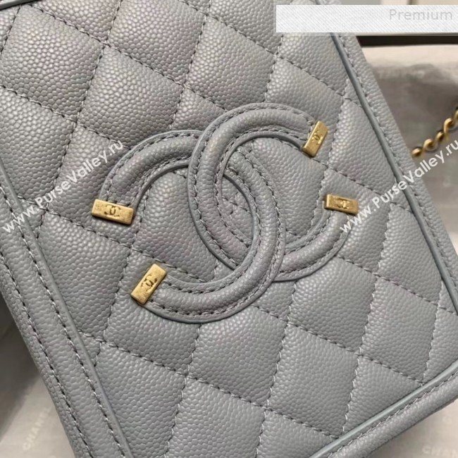 Chanel Grained Calfskin Long Vanity Case Top Handle Bag AS0988 Light Grey 2019 (KAIS-9081702)