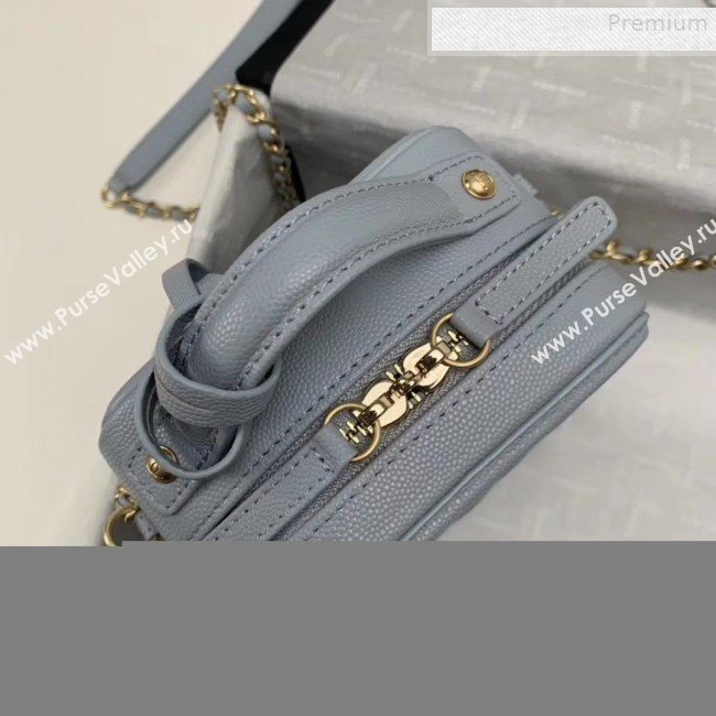 Chanel Grained Calfskin Long Vanity Case Top Handle Bag AS0988 Light Grey 2019 (KAIS-9081702)