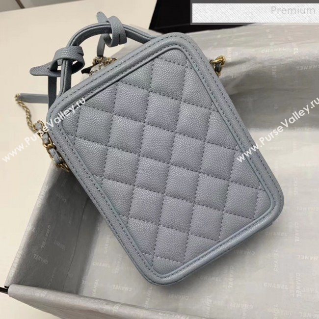 Chanel Grained Calfskin Long Vanity Case Top Handle Bag AS0988 Light Grey 2019 (KAIS-9081702)