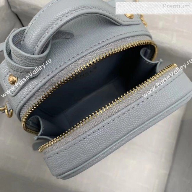 Chanel Grained Calfskin Long Vanity Case Top Handle Bag AS0988 Light Grey 2019 (KAIS-9081702)