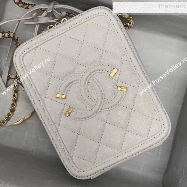 Chanel Grained Calfskin Long Vanity Case Top Handle Bag AS0988 White 2019 (KAIS-9081703)