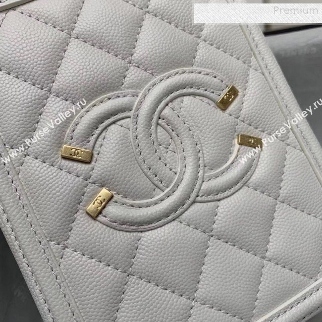 Chanel Grained Calfskin Long Vanity Case Top Handle Bag AS0988 White 2019 (KAIS-9081703)