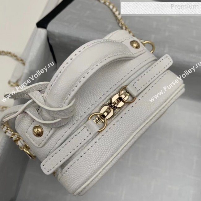 Chanel Grained Calfskin Long Vanity Case Top Handle Bag AS0988 White 2019 (KAIS-9081703)