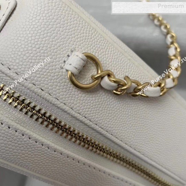 Chanel Grained Calfskin Long Vanity Case Top Handle Bag AS0988 White 2019 (KAIS-9081703)