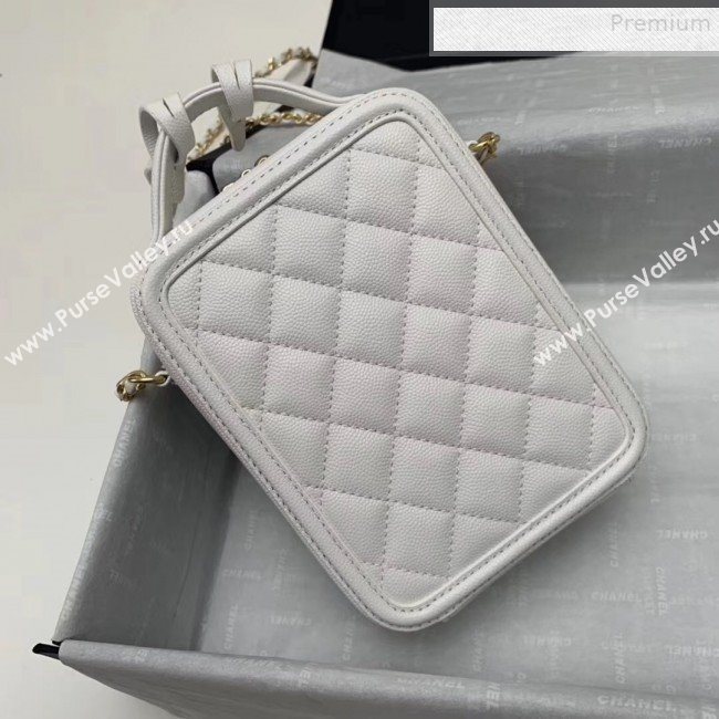 Chanel Grained Calfskin Long Vanity Case Top Handle Bag AS0988 White 2019 (KAIS-9081703)