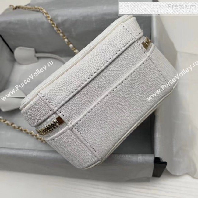 Chanel Grained Calfskin Long Vanity Case Top Handle Bag AS0988 White 2019 (KAIS-9081703)