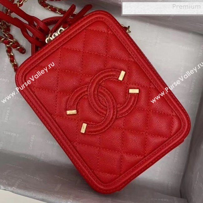 Chanel Grained Calfskin Long Vanity Case Top Handle Bag AS0988 Red 2019 (KAIS-9081704)