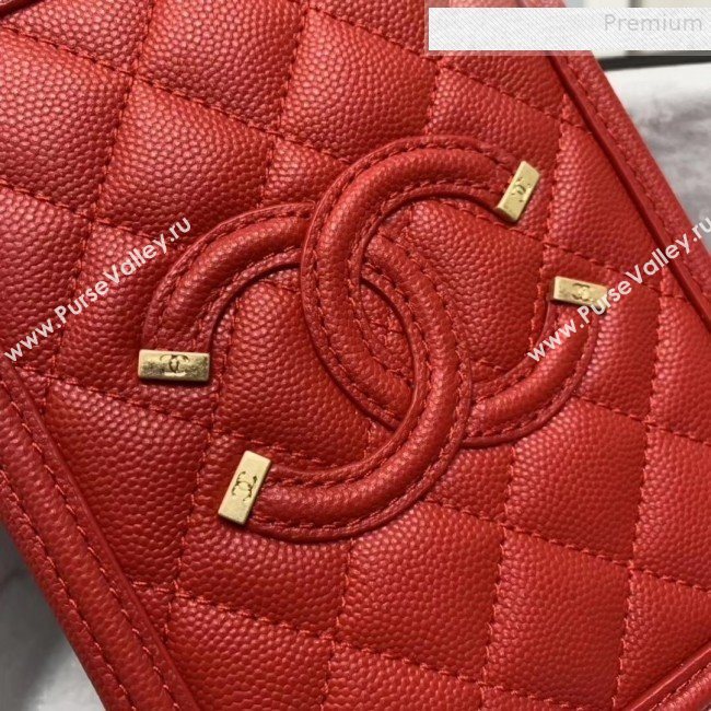 Chanel Grained Calfskin Long Vanity Case Top Handle Bag AS0988 Red 2019 (KAIS-9081704)