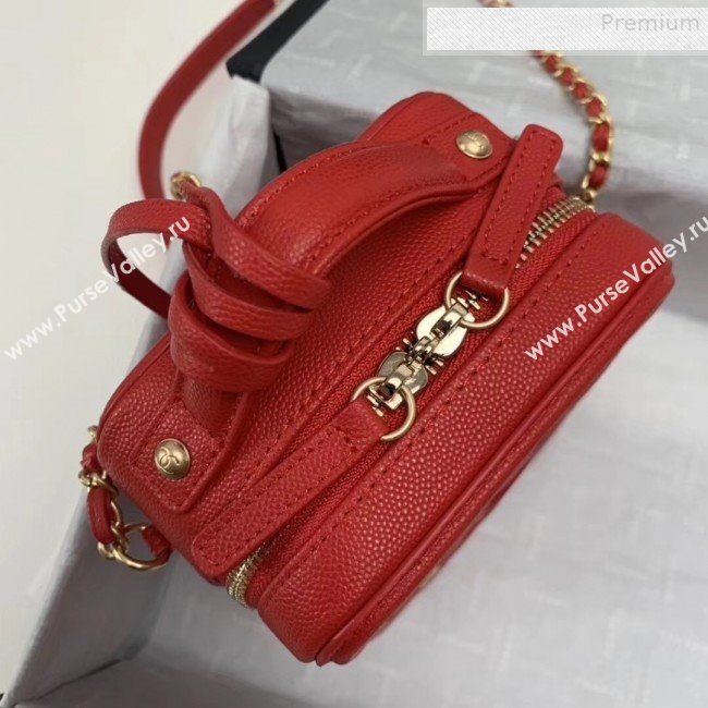 Chanel Grained Calfskin Long Vanity Case Top Handle Bag AS0988 Red 2019 (KAIS-9081704)
